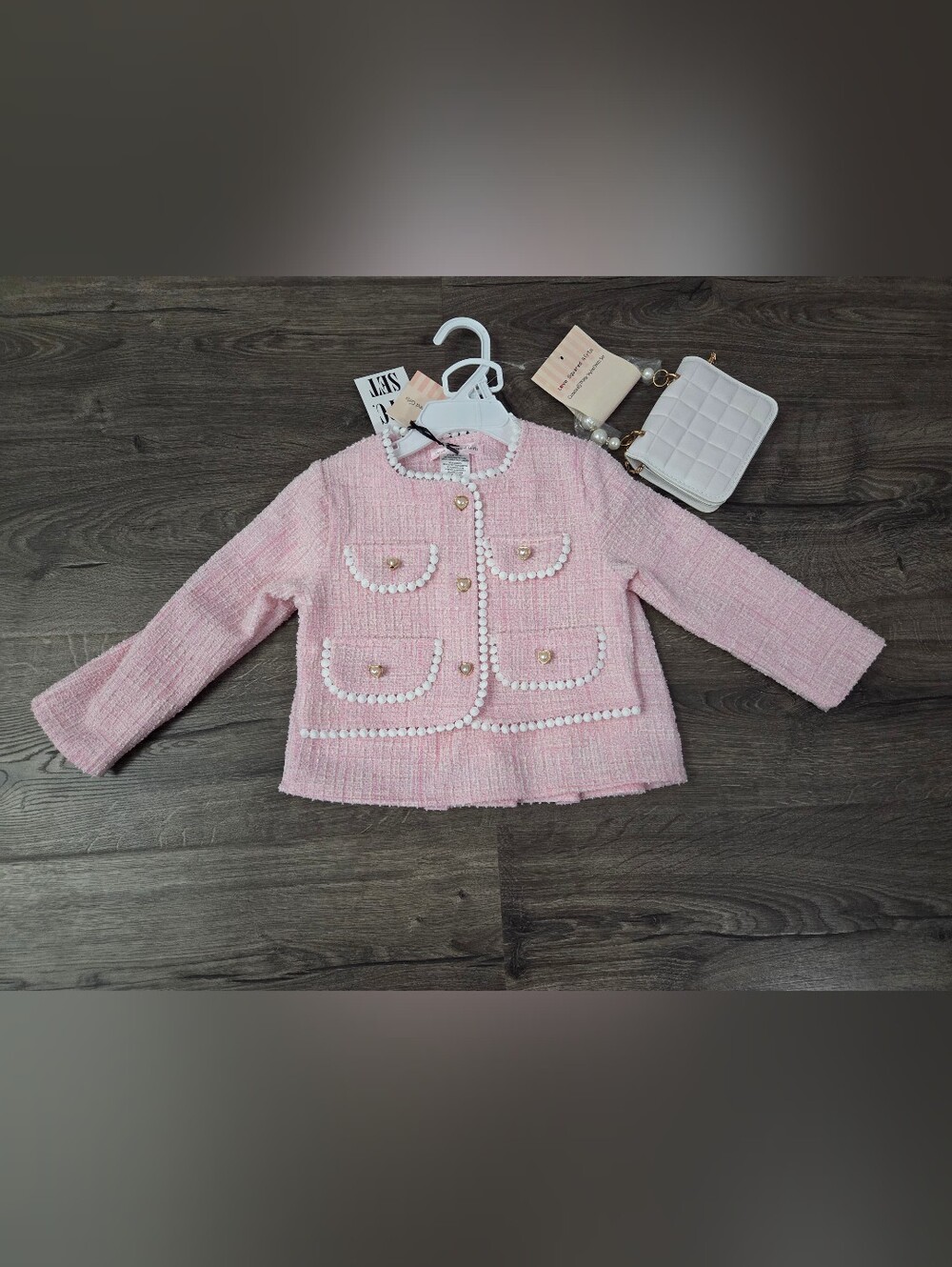 Girls Pink Tweed Jacket + Skirt Set Size 3t NWT
